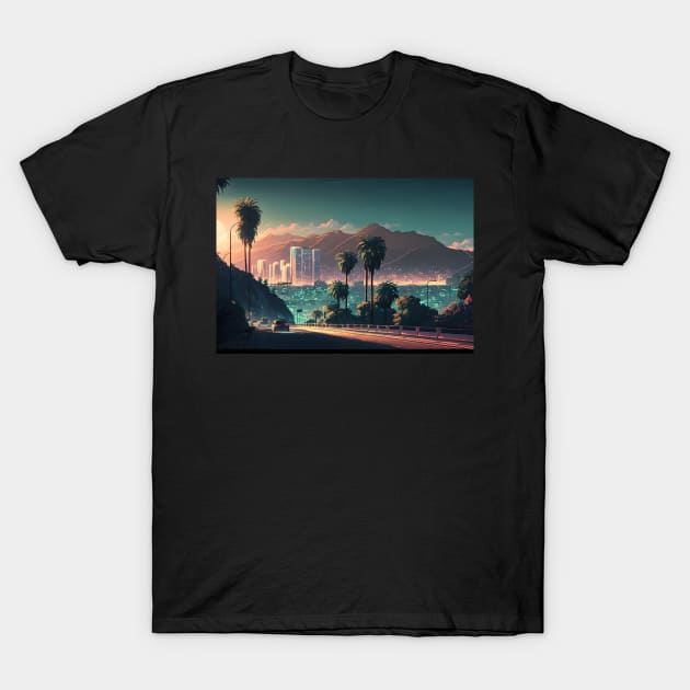 Colorful Hollywood Hills A Vibrant Urban Landscape T-Shirt by Artwear Cafe